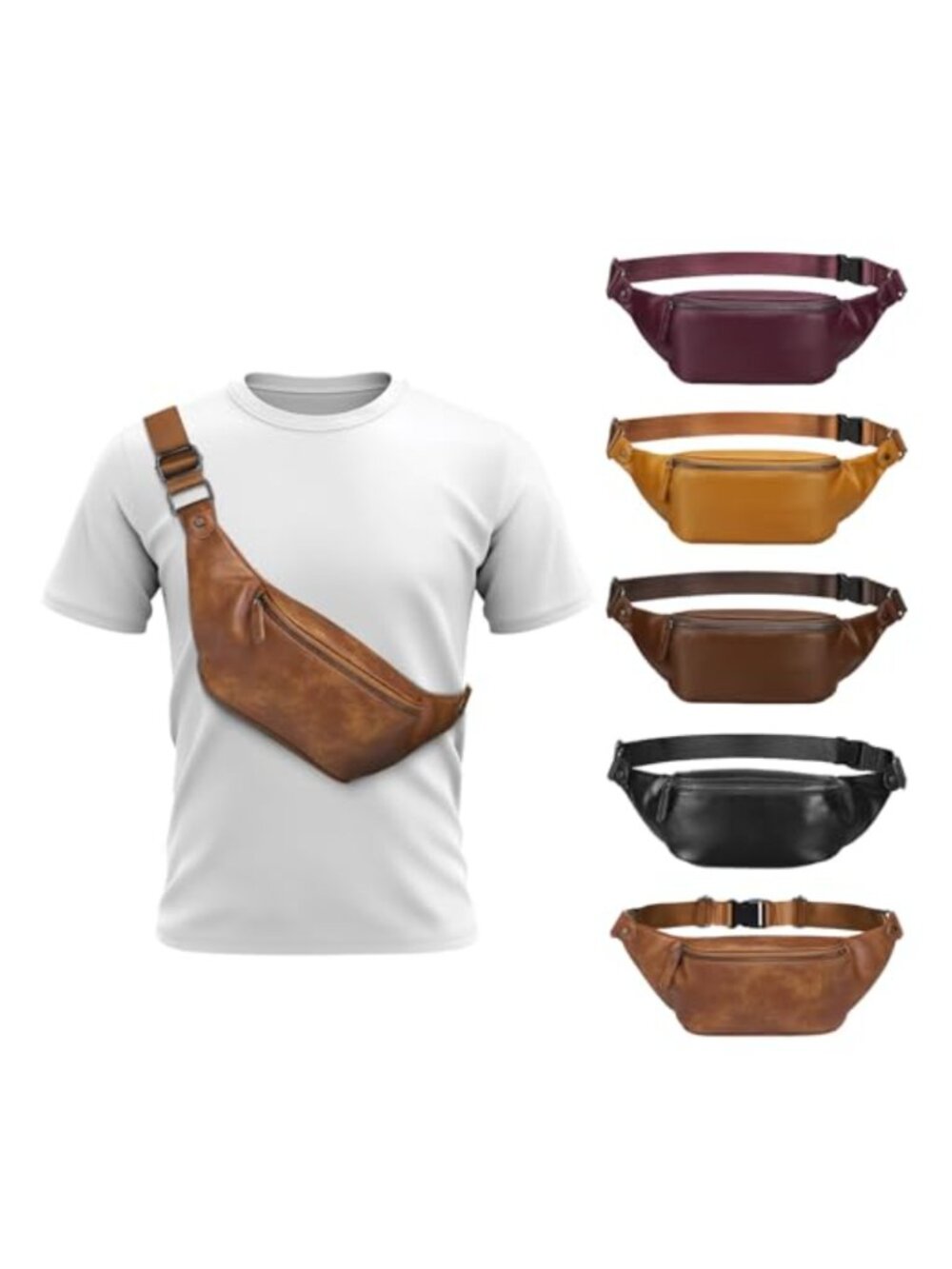 Faux Leather Belt Bag Men Sling Chest Waist Pack Travel